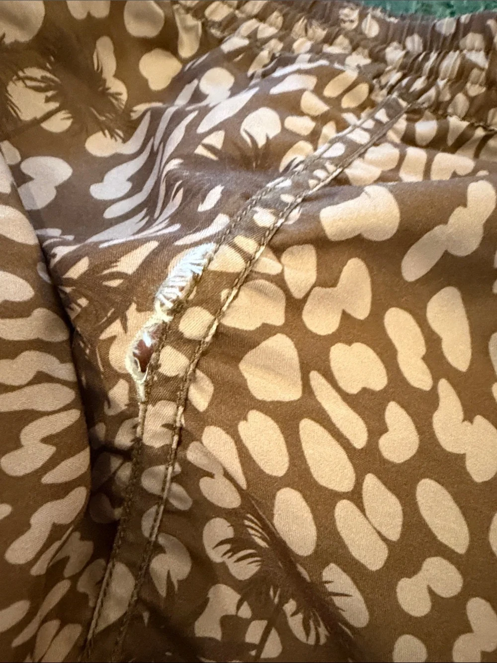🤎 Munster Brown and Tan Palm Print Kids (12) Swim Trunks (needs sewing love) 🤎